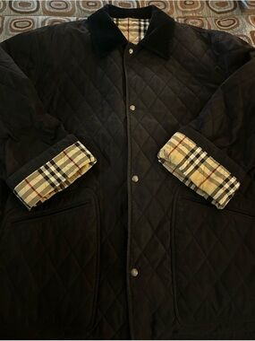 Burberry Black Quilted Jacket with Signature Check Cuffs